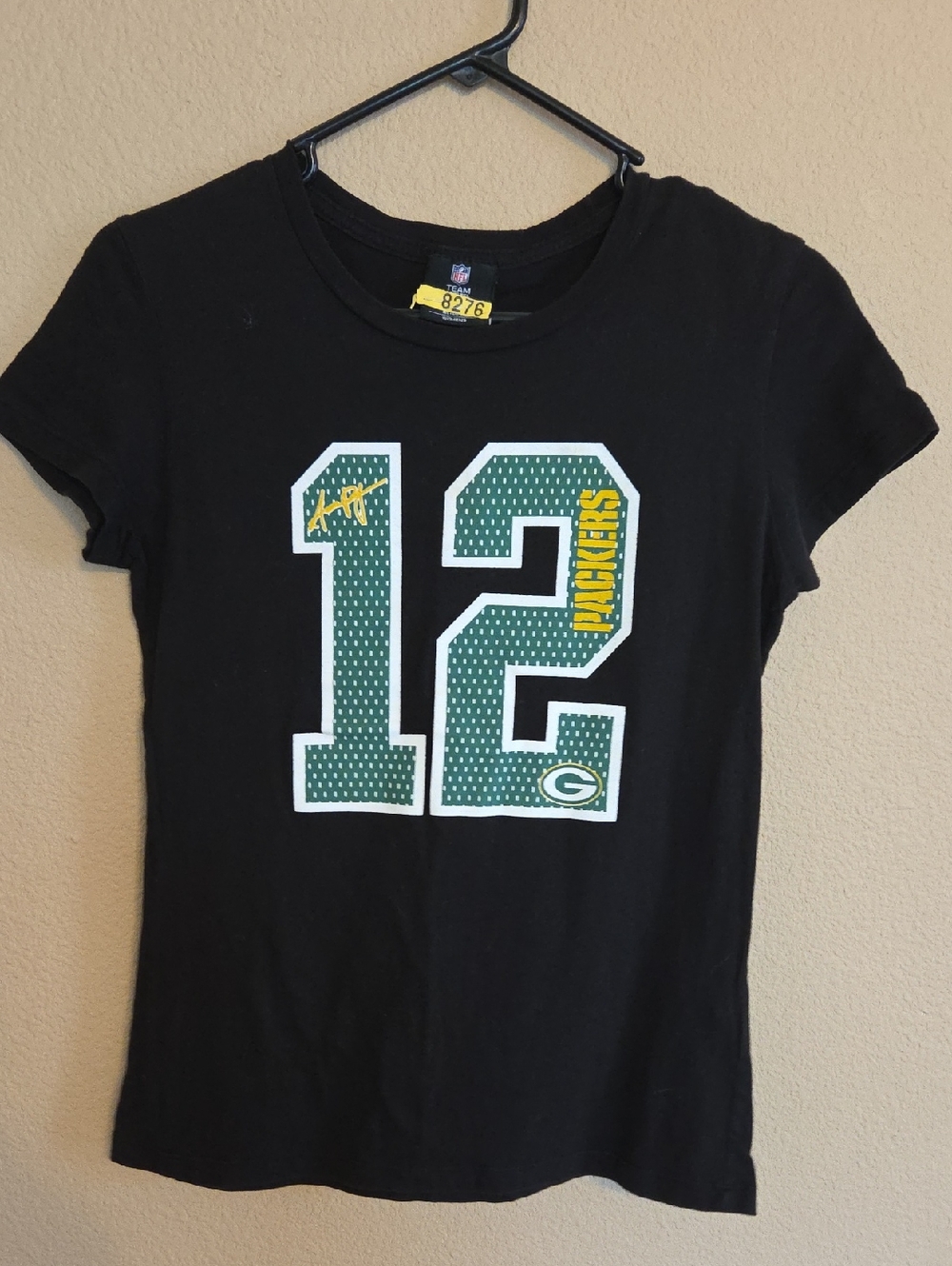 NFL Black Women's Tee with Green and Yellow #12 Graphic